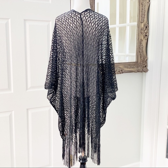 Sheer Net Black Shawl Swimsuit Cover Up - Picture 7 of 8